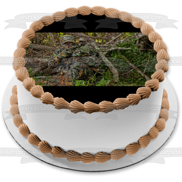 Hunter Gun Camouflage Camo Trees Leaves Edible Cake Topper Image ABPID01399