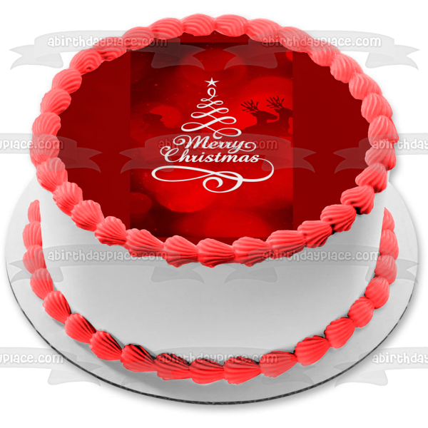 Merry Christmas Christmas Tree Silouhette Edible Cake Topper Image ABPID55098