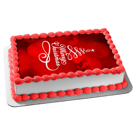 Merry Christmas Christmas Tree Silouhette Edible Cake Topper Image ABPID55098