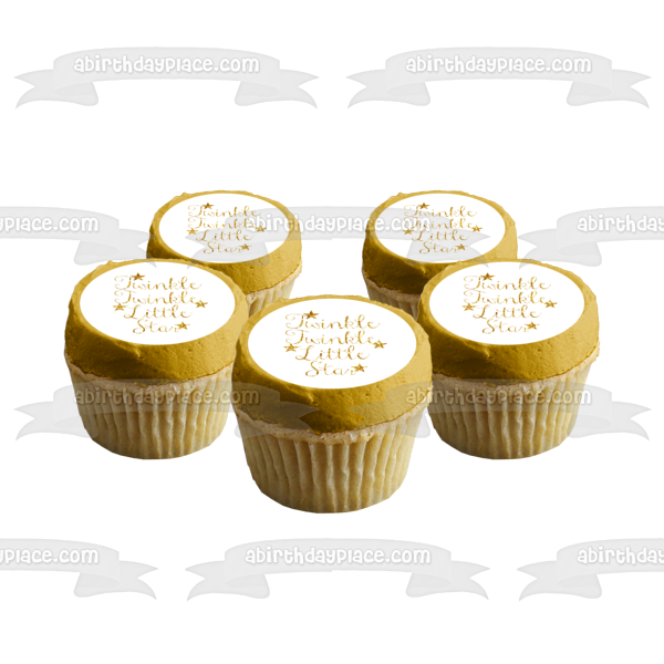 Gold Words Twinkle Twinkle Little Star  with Gold Stars Edible Cake Topper Image ABPID01452