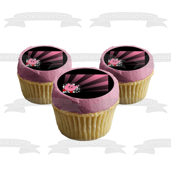 Kirby Stars Pink and a Purple Striped Background Edible Cake Topper Image ABPID01470