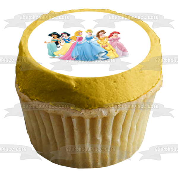 Princesses Cinderella Belle Ariel Snow White Jasmine and Aurora Edible Cake Topper Image ABPID01560