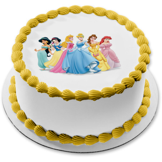 Princesses Cinderella Belle Ariel Snow White Jasmine and Aurora Edible Cake Topper Image ABPID01560