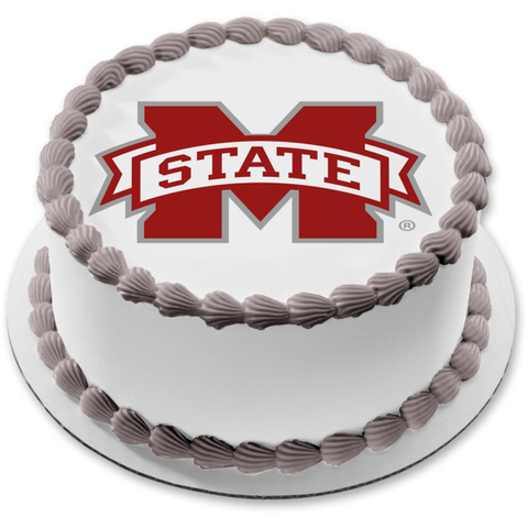 Mississippi State Athletics Logo Red White Edible Cake Topper Image ABPID01594