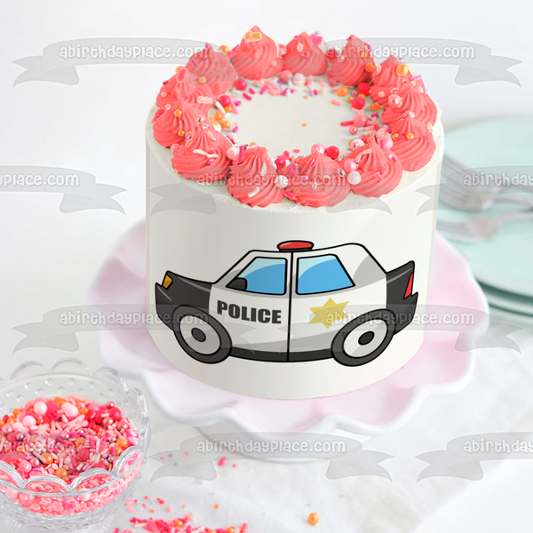 Cartoon Police Car Star Red Light Edible Cake Topper Image ABPID01663