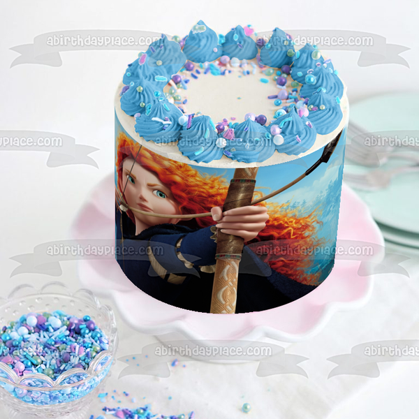 Brave Merida Bow and Arrow Castle In the Background Edible Cake Topper Image ABPID01710