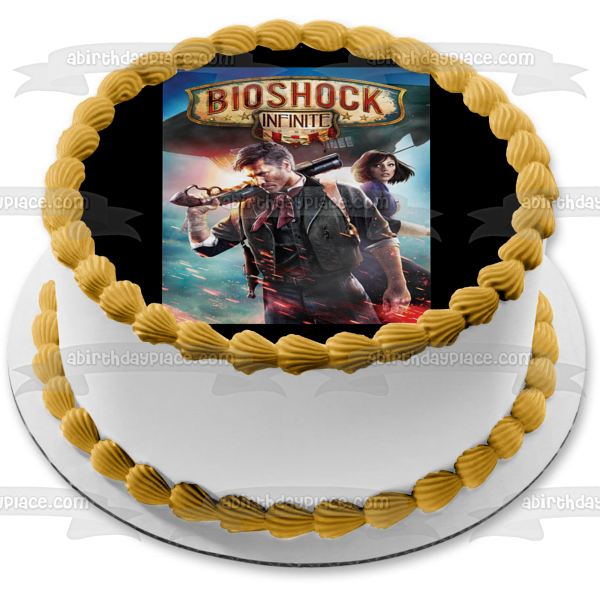 Bioshock Infinite Logo Booker Dewitt and Elizabeth Edible Cake Topper Image ABPID01767
