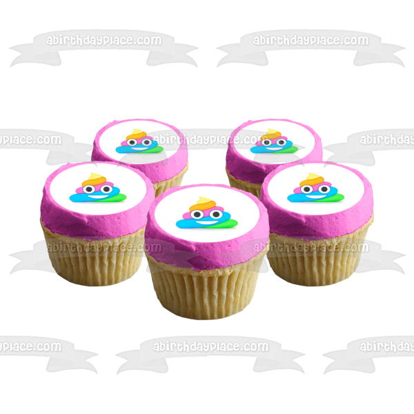 Rainbow Unicorn Poop Ice Cream Emoji Edible Cake Topper Image ABPID01831