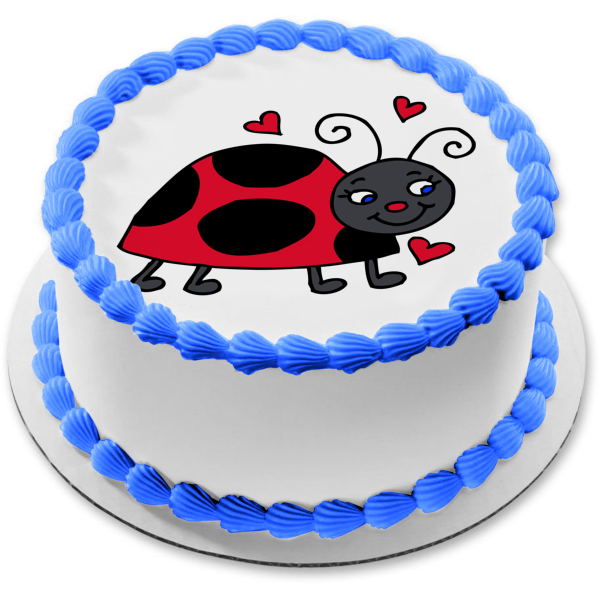 Ladybug Lady Bird Lady Beetle and Hearts Edible Cake Topper Image ABPID01823