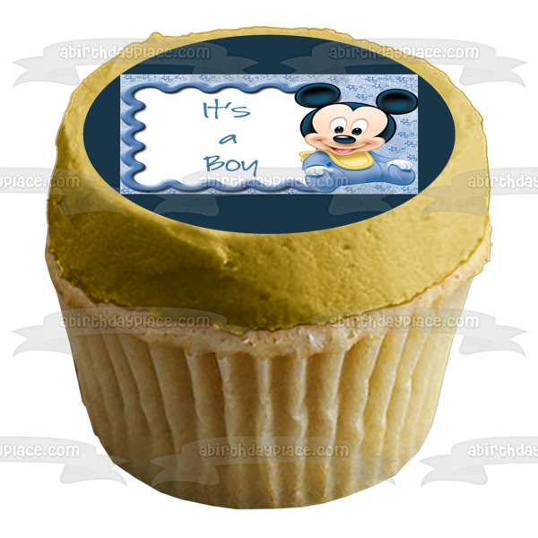 Baby Mickey Mouse It's a Boy Baby Shower Edible Cake Topper Image ABPID01900