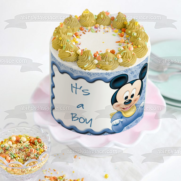 Baby Mickey Mouse It's a Boy Baby Shower Edible Cake Topper Image ABPID01900