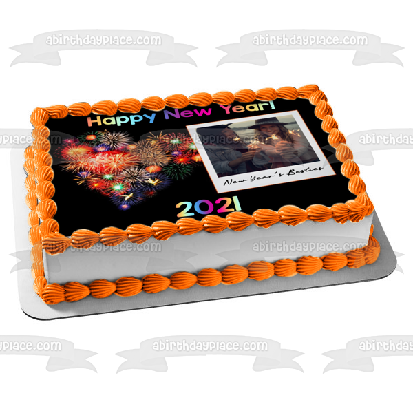 Feliz año nuevo marco de fotos personalizable adorno comestible para pastel imagen ABPID55137 