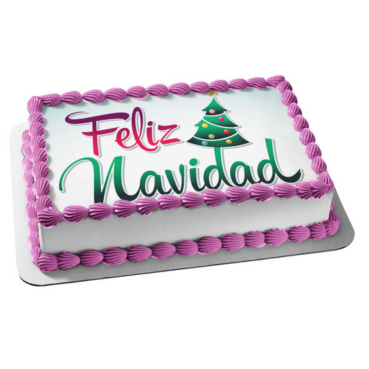 Feliz Navidad Christmas Tree Edible Cake Topper Image ABPID55115