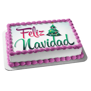 Feliz Navidad Christmas Tree Edible Cake Topper Image ABPID55115