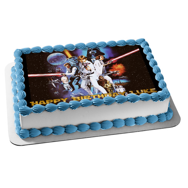 Star Wars Classic Luke Skywalker Chewbaca Princess Leia Darth Vader and Light Sabers Edible Cake Topper Image ABPID03300