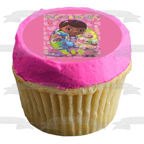 Doc McStuffins Happy Birthday Stuffy Lambie and Hallie McStuffins Edible Cake Topper Image ABPID03304