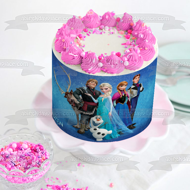 Frozen Anna Elsa Hans Olaf and Kristoff Edible Cake Topper Image ABPID03267