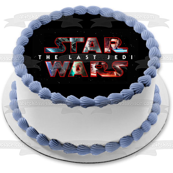 Star Wars the Last Jedi Logo Star Background Edible Cake Topper Image ABPID03292