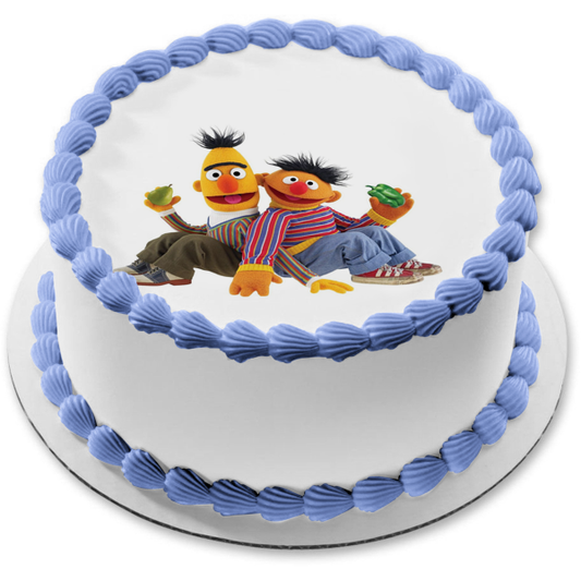 Sesame Street Bert Ernie Sitting Pear Green Pepper Edible Cake Topper Image ABPID03376
