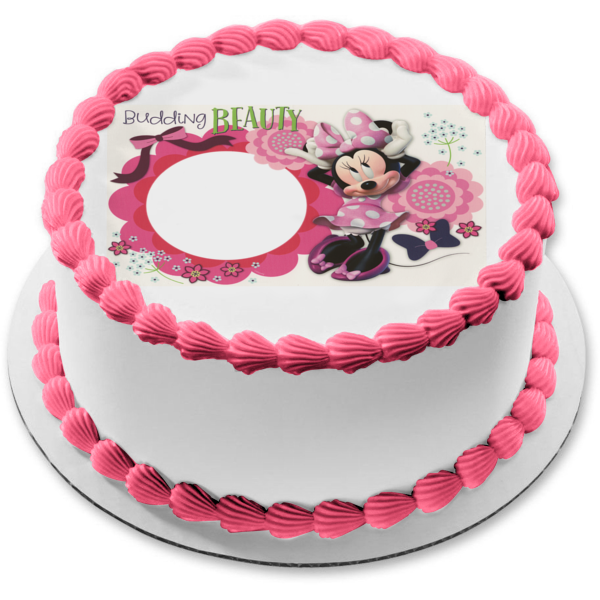 Minnie Mouse Flowers and Bows Budding Beauty Edible Cake Topper Image Frame ABPID03420