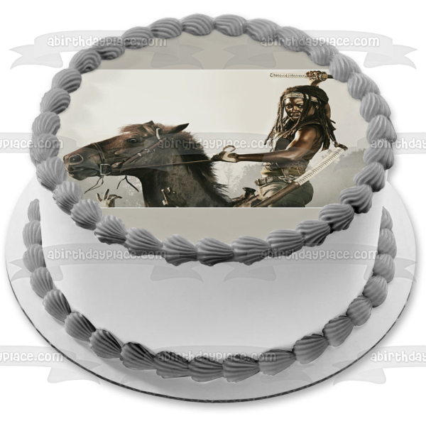 The Walking Dead Michonne Katana and Her Horse Edible Cake Topper Image ABPID03428