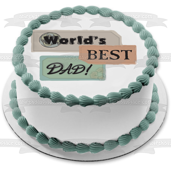 World's Best Dad Globe Purple Pink Blue Tags Edible Cake Topper Image ABPID13508