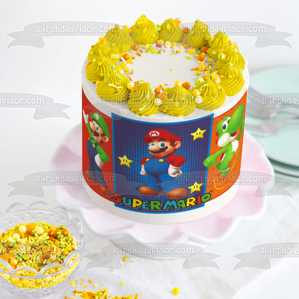 Super Mario Brothers Nintendo Luigi and Yoshi Edible Cake Topper Image ABPID03492