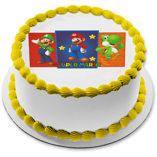 Super Mario Brothers Nintendo Luigi and Yoshi Edible Cake Topper Image ABPID03492