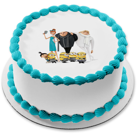 Despicable Me 3 Minions Felonious Gru Agnes Gru Lucy Wilde and Dru Gru Edible Cake Topper Image ABPID03498
