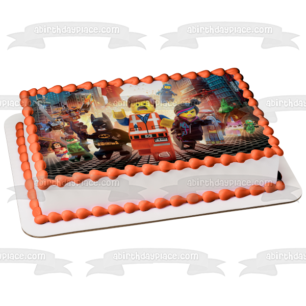 LEGO Movie Batman Emmet Lucy Green Lantern Wonder Woman and Rex Edible Cake Topper Image ABPID03660