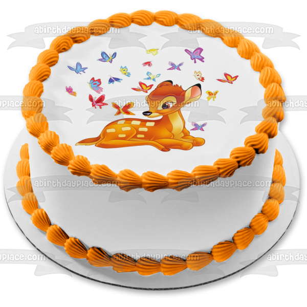 Bambi and Blue Red Purple Butterflies Edible Cake Topper Image ABPID03665
