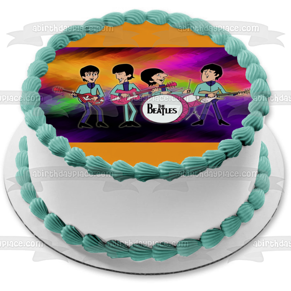 The Beatles Jonn Paul Ringo and George with Musical Instruments Edible Cake Topper Image ABPID03837
