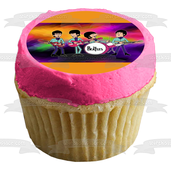 The Beatles Jonn Paul Ringo and George with Musical Instruments Edible Cake Topper Image ABPID03837