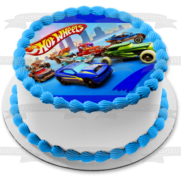 Hot Wheels Logo Race Cars Trucks Edible Cake Topper Image ABPID03680