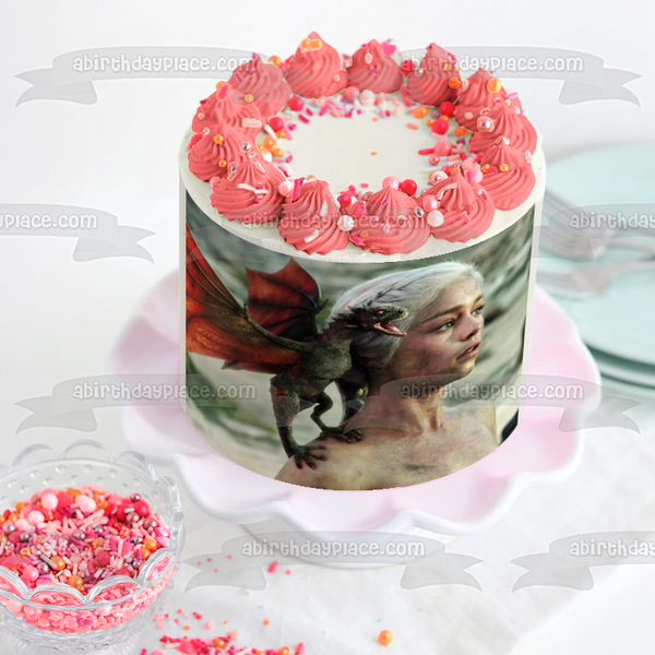 Game of Thrones Daenerys  Targaryen Queen of Dragons and Drogon Edible Cake Topper Image ABPID03848