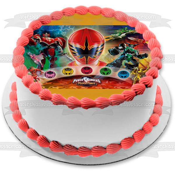 Power Rangers Mystic Force Logo Red Mystic Yellow Mysticd Pink Mystic Blue Mystic White Mystic Solaris Knight and Wolf Warrior Edible Cake Topper Image ABPID03696