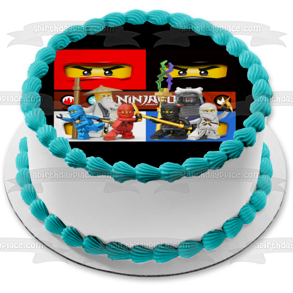 Ninjago Logo Master Wu Kai Zane Cole Jay and Lord Garmadon Edible Cake Topper Image ABPID03712