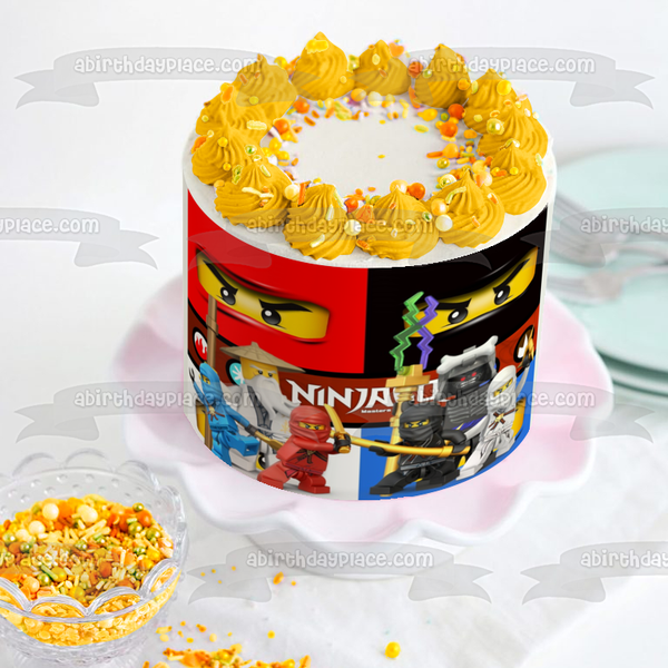 Ninjago Logo Master Wu Kai Zane Cole Jay and Lord Garmadon Edible Cake Topper Image ABPID03712