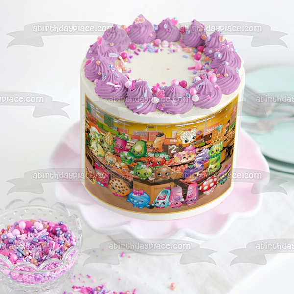 Shopkins Kooky Cookie D'Lish Donut Cupcake Chic Apple Blossom Strawberry Kiss Lippy Lips Scrubs Dippy Avocado Angry Birds Pig Silly Chilie and Chloe Flower Edible Cake Topper Image ABPID03720