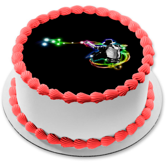 Michael Jackson Colorful Swirl King of Pop Edible Cake Topper Image ABPID03899