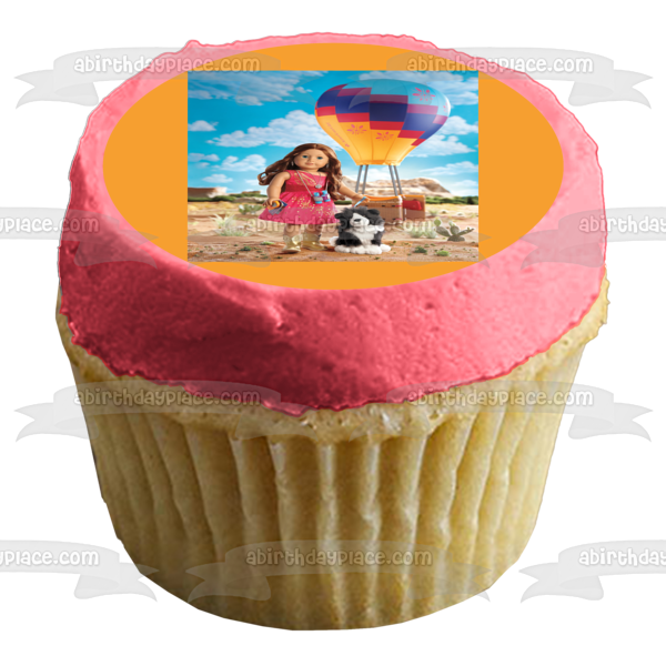 American Girl Blaire Wilson Girl of the Year Dog and a Hot Air Balloon Edible Cake Topper Image ABPID03752