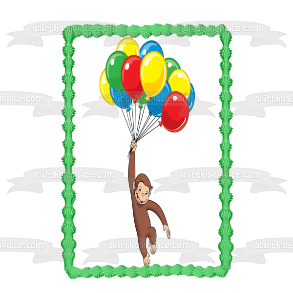 Curious George and Balloons Edible Cake Topper Image ABPID03908