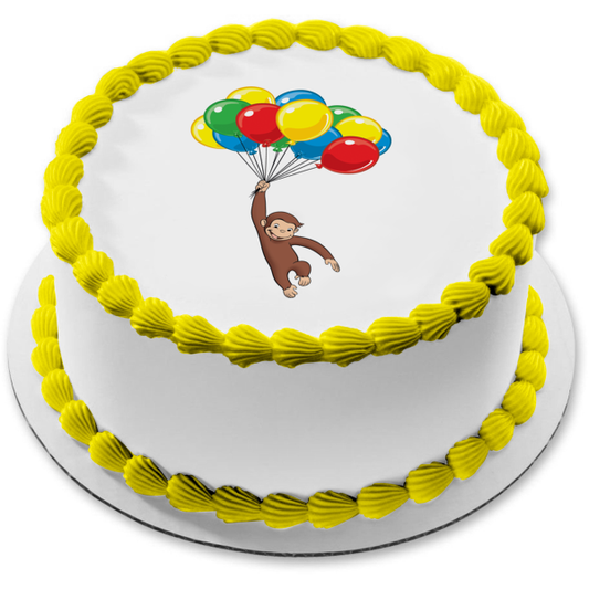 Curious George and Balloons Edible Cake Topper Image ABPID03908
