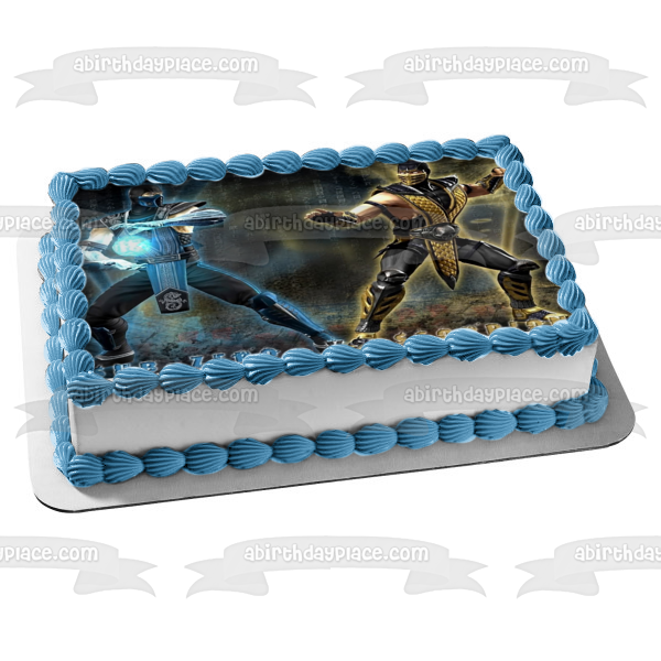 Imagen comestible para decoración de tarta de Mortal Kombat Sub-Zero y Scorpion ABPID03755 