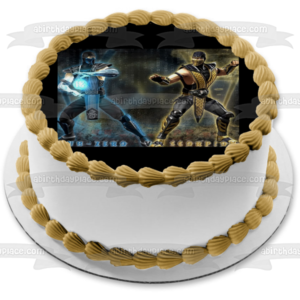 Imagen comestible para decoración de tarta de Mortal Kombat Sub-Zero y Scorpion ABPID03755 