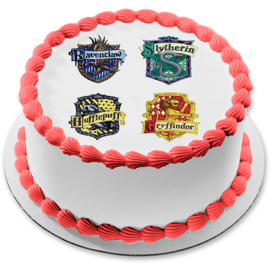 Harry Potter Hogwarts House Crest Ravenclaw Slytherin Hufflepuff and Gryffindor Edible Cake Topper Image ABPID03784