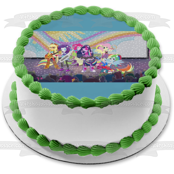 My Little Pony Equestria Girls Friendship Is Magic Rainbow Rocks Twilight Sparkle Applejack and Sunset Shimmer Edible Cake Topper Image ABPID03785