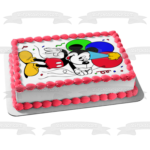 Mickey Mouse Party Hat and Balloons Edible Cake Topper Image ABPID03940