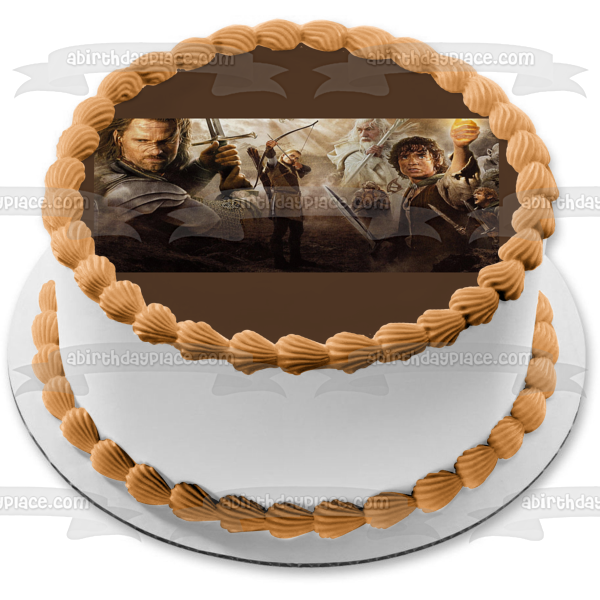 El Señor de los Anillos Las Dos Torres Gandalf Frodo Arogorn y Legolas Imagen comestible para decoración de tarta ABPID03961 