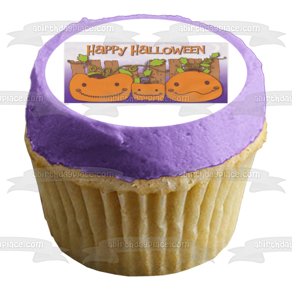 Happy Halloween Pumpkins and Leaves Edible Cake Topper Image ABPID03974